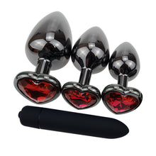 Load image into Gallery viewer, Plating Black Metal Anal Plug Romantic Red Heart Crystal Base Mooth Butt Plug Anal Bead Couple Anus Dilator Metal Ball Massager